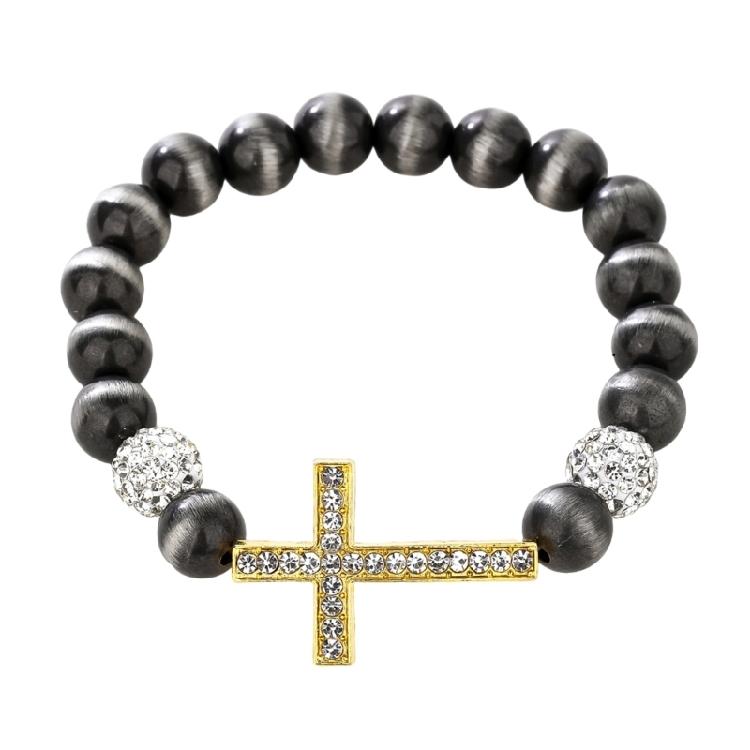 Expandable Wrist Jewelry with Intricate Religious Pendant and Alloy Construction Beaded Bracelet Suitable for Daily Styling