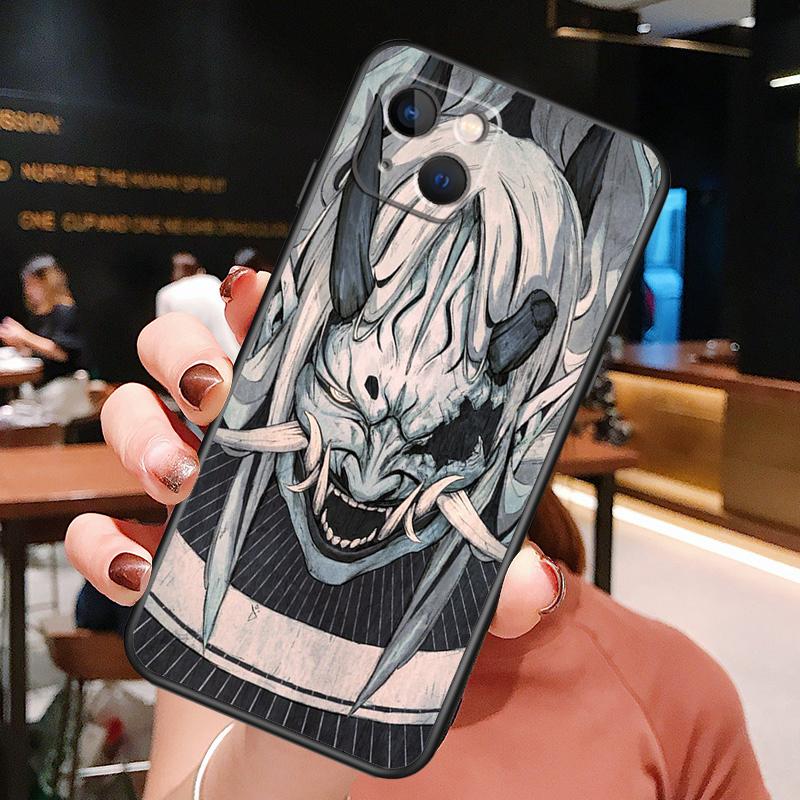 Samurai Oni Mask Phone Case For iPhone 16 Pro Max 15 14 12 11 13 Pro Max Plus 12 13 Mini XR 16e Funda Silione Cover
