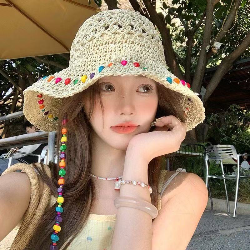 New summer versatile outdoor visor big brim bucket hat portable sunscreen sun hat bow women's hat