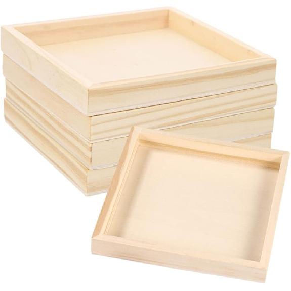 

Квадратный сервировочный поднос - Деревянные блочные сервировочные подносы - 5 шт. Необработанные деревянные подносы для хранения 1.5X12.3X12.3CM как