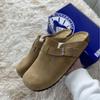 Saboti Unisex Birkenstock din Piele Naturală, cu Vârf Închis și Platformă Vintage din Plută