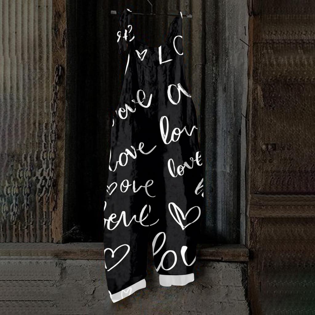 Women's Heart,shaped Printed Casual Loose Retro Overalls Cotton and Linen One,piece Pants