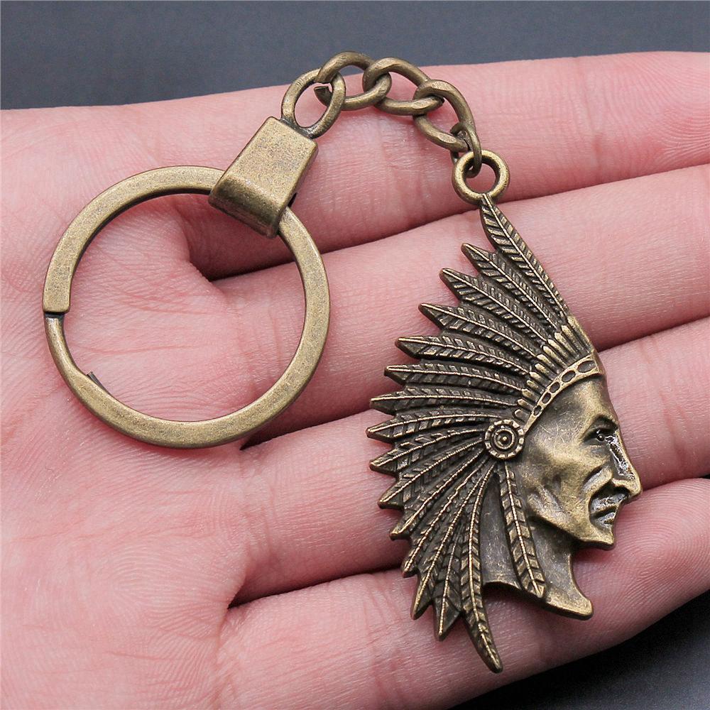Chiefs Pharaohs Buddha Spiritual Amulet Pendant Antique Bronze Metal Keychain with 30mm Ring for Couples