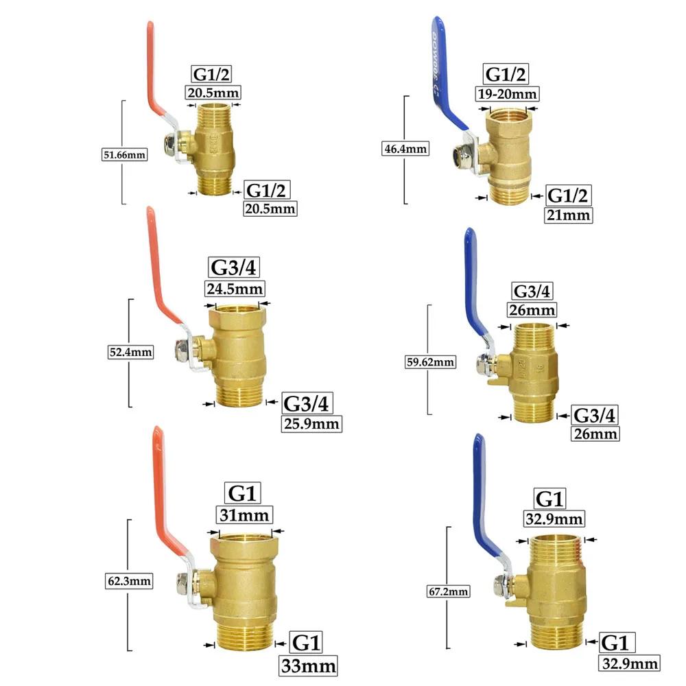 1/2 3/4 1" Mosazný Závitový Konektor ventil Vodovodní Potrubní Fitinky Rychlospojka Kulový Ventil Zahradní Zavlažování Irigace Měděná spojka
