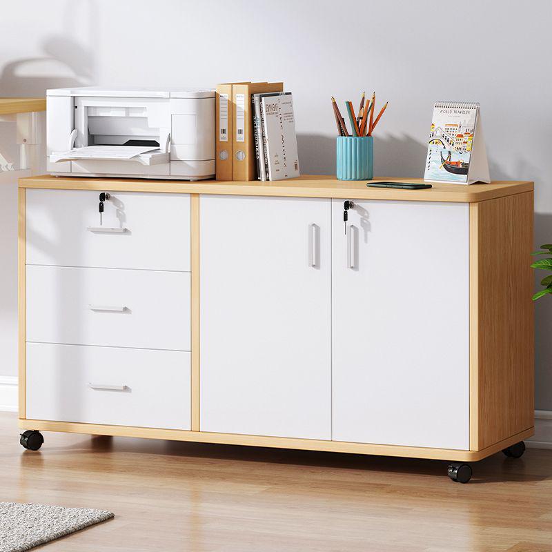 Wooden Office Filing Cabinet with Lock and Under-Desk Storage