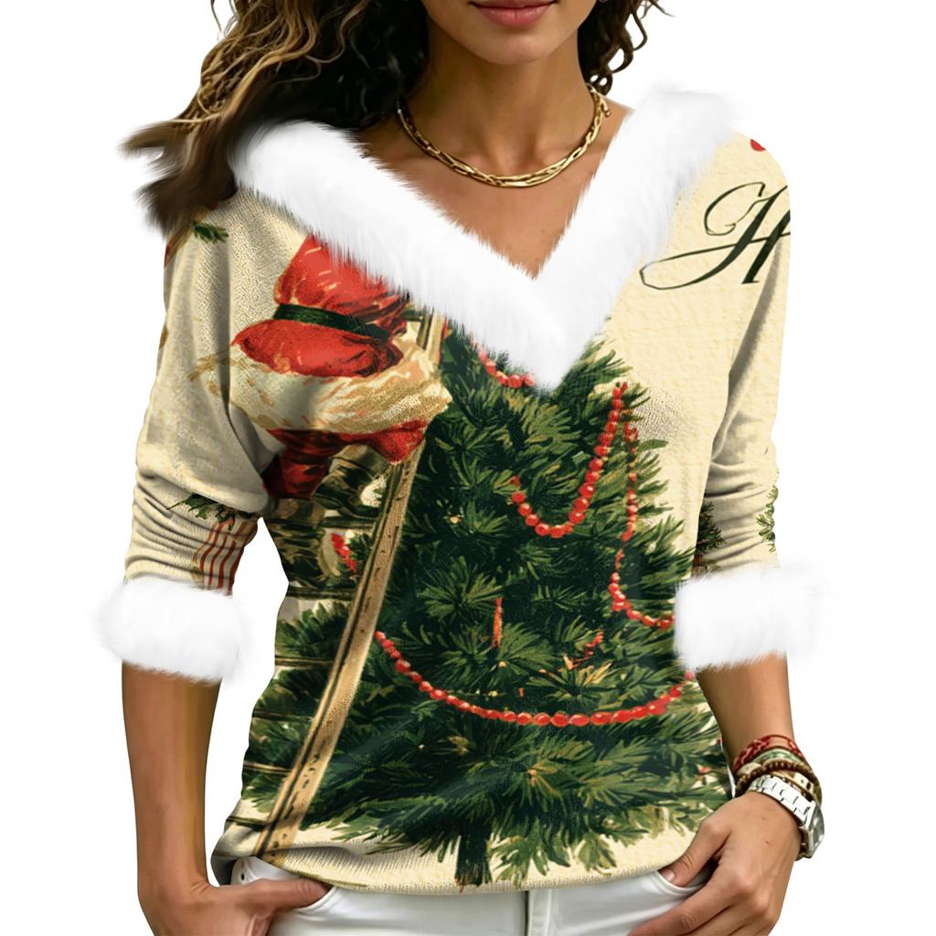 Christmas V-Neck Top with Elegant Cut for Party, Date and Everyday Wear