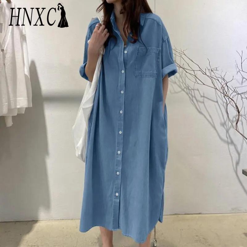 

HNXC Женская мода лето весна сплошной цвет печати короткий рукав ПОЛО шеи Высокая талия повседневные платья XXXXXL светло-синий