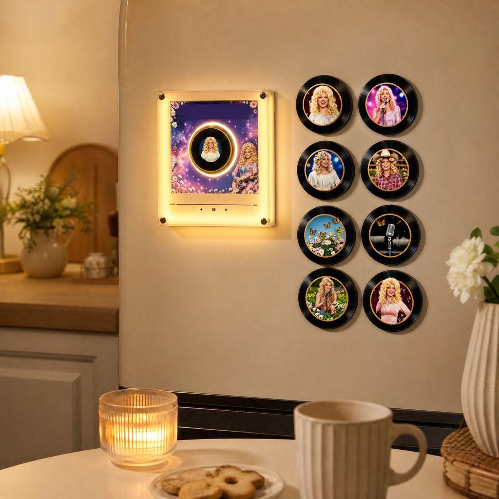 Music Box Refrigerator with Spinning Disc Night -Activated Singing for Kitchen Home Decor