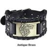 Retro Vintage Lærarmbånd Herre Spenne Ulv Armbånd Punk Mansjett Armring Armbånd Menn Smykker Pulseras Hombre Pulseira Masculina MIT