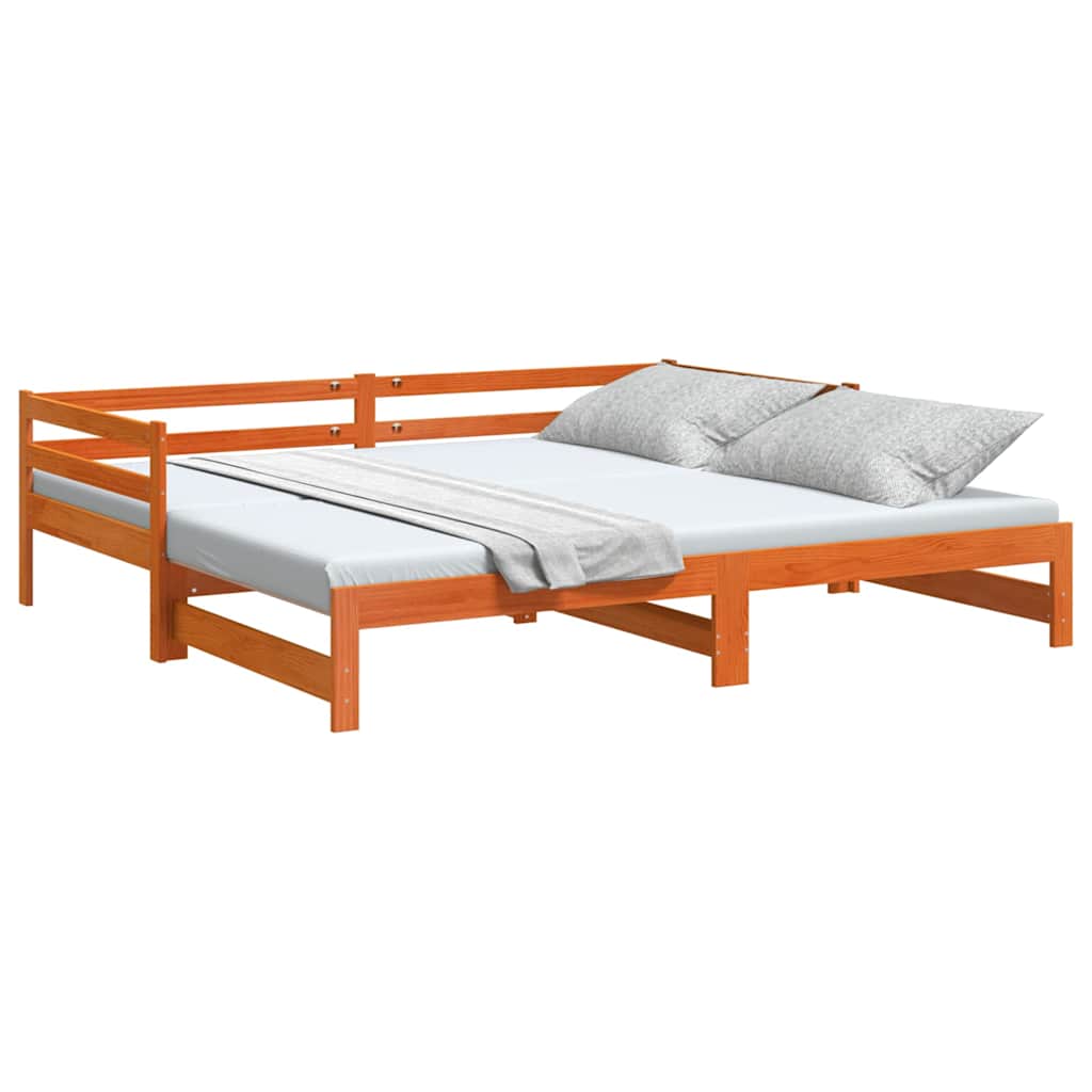 Daybed Extendable Wax Brown 80 x 200 cm Solid Pine Wood