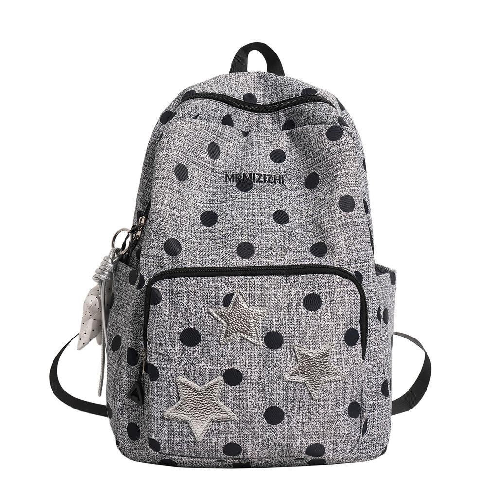 Schoolbag retro polka dot star embroidered backpack Korean ins junior high school schoolbag cute travel shopping double backpack