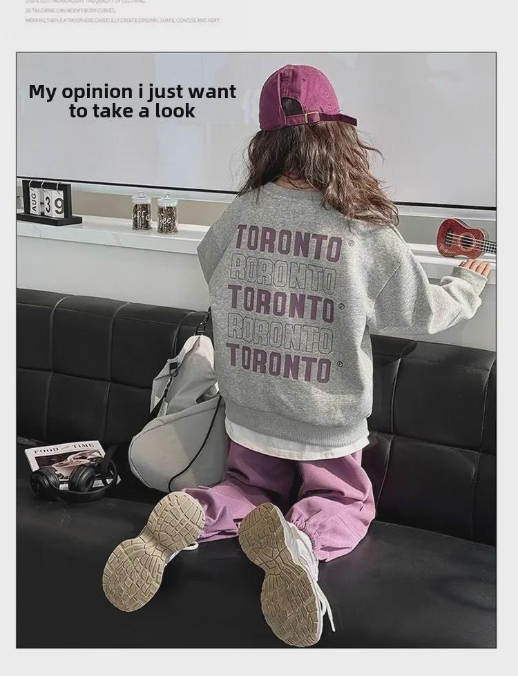 2024 Girls' Stylish Two-Piece Suit: Casual Sweatshirt & Sports Pants for Big Kids