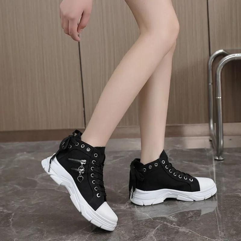 Fashion Zipper Women's Canvas Shoes New In Designer Luxury Fashion 2025 39 Ladies Footwear Comfortable and Elegant Cheap Vulcanized Shoe