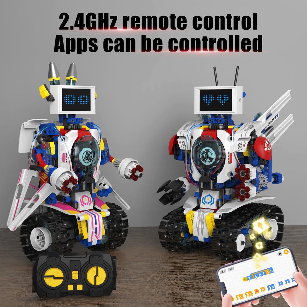 Moc 603Pcs 5 In 1 Electric Rc Intelligent Screen Led Rabbit Robot Rocket Car Mechanical Dog Diy Building Block Children'S Toy