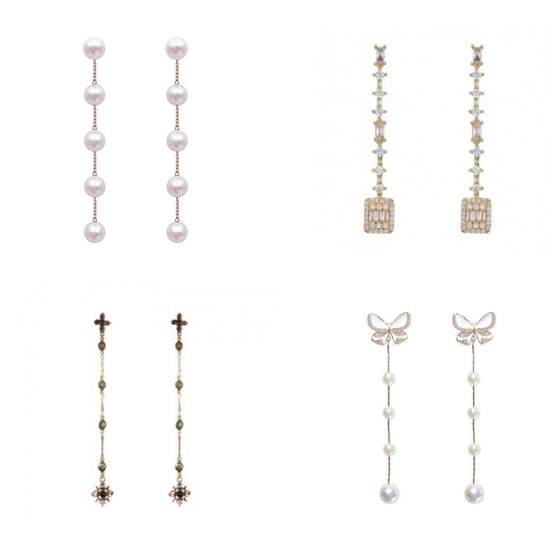 Cercei lungi zână cu perle coreene și diamante - Stil celebritate elegant și versatil