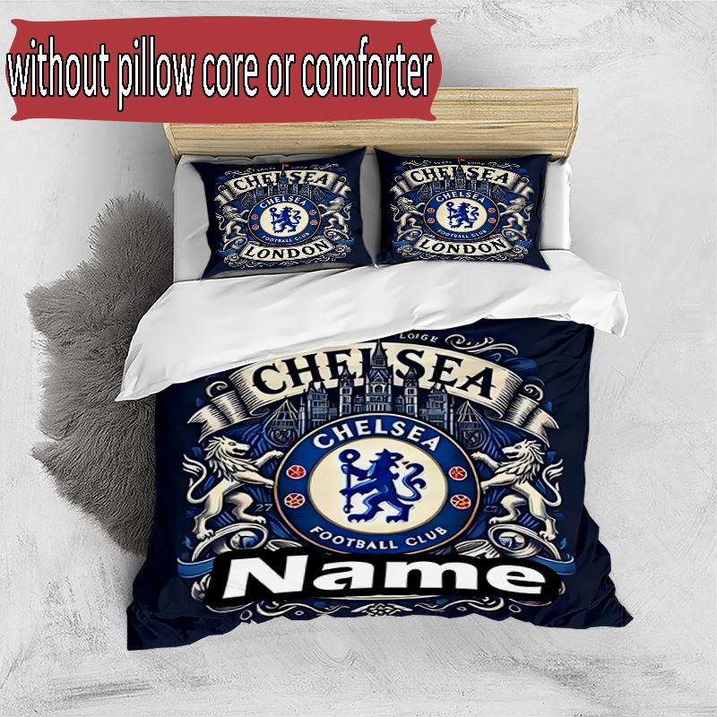 3pcs Duvet Cover Set (1*Duvet Cover + 2*Pillowcase, Without Core), Custom Name Chelsea F.C Pattern Bedding Set, Home Bedroom Decor Gift