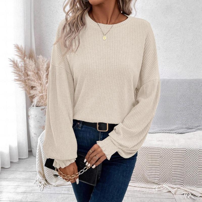 Women S Solid Color Crew Neck Long Sleeve Loose Fit Casual T Shirt