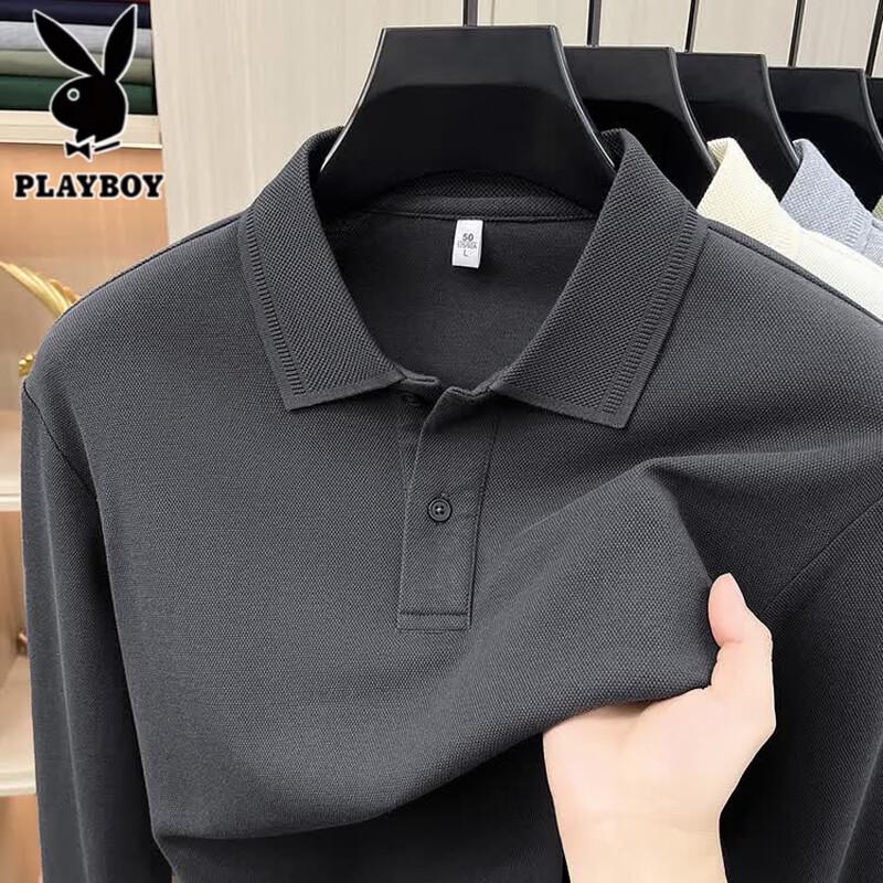 PLAYBOY Men's 100% Cotton Long Sleeve Polo Shirt