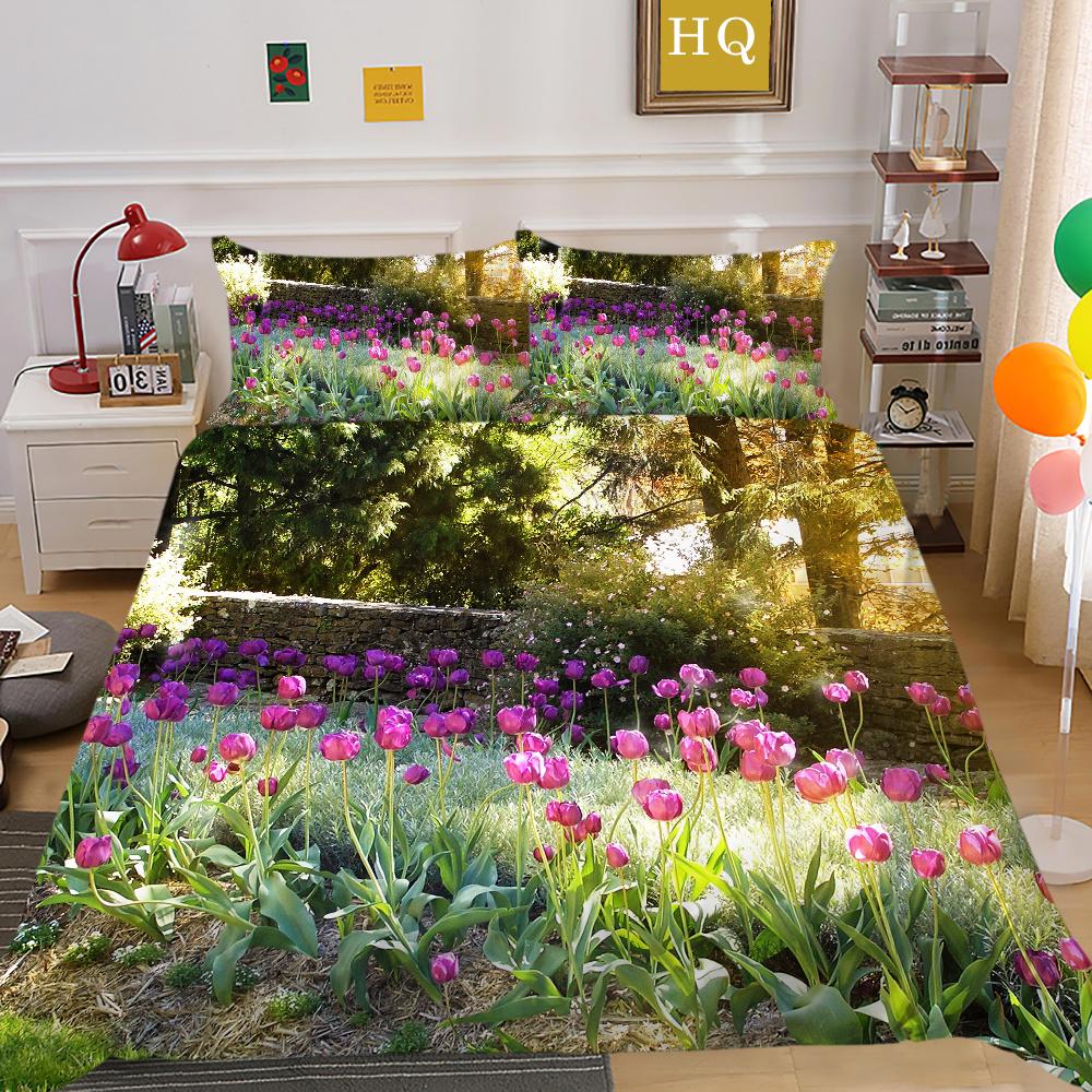 3D Flowers Printing Bedding Cover King Size Polyester Bedspreads Design High Quality Home Bedclothes