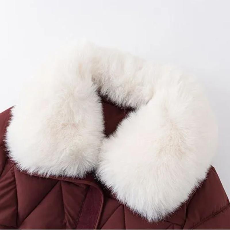 Modischer Winterparka Damen X-lang Baumwollgepolsterte Jacken Verdicken Warmer Mantel Streetwear Großer Pelzkragen Gürtel Schlanke Oberbekleidung