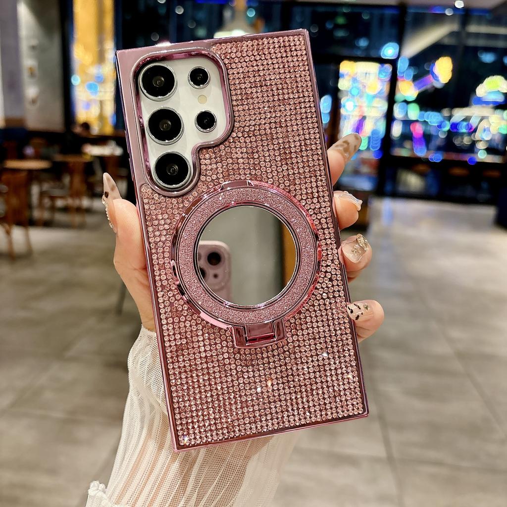 Diamond Glitter Mirror Phone Case For Samsung Galaxy S26 Ultra S23 S24 Ultra S25 Plus Magnetic Ring Stand Protector Cover