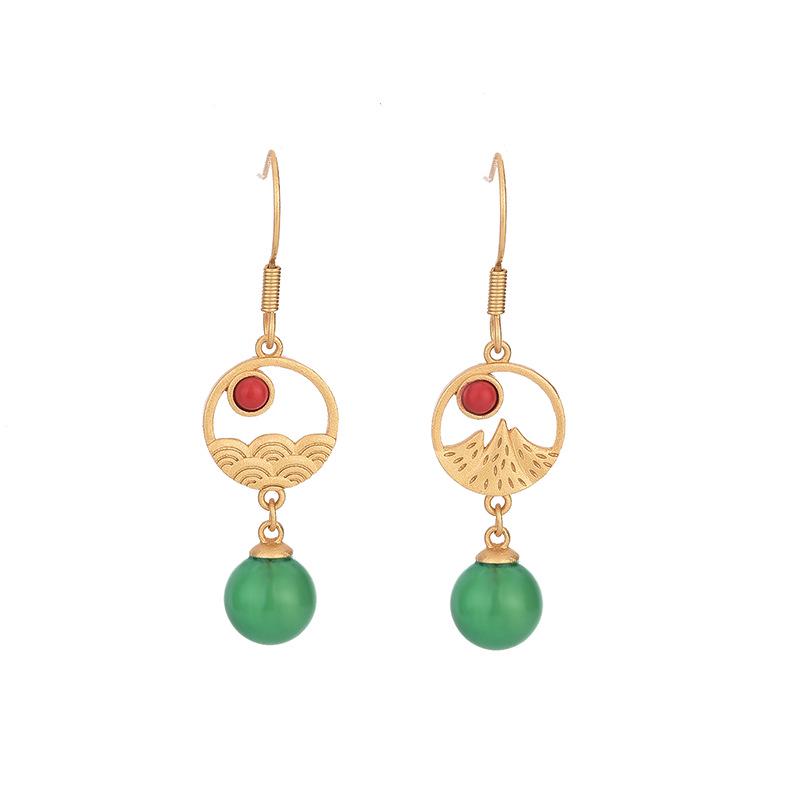 2022 Trendy Agate & Jade 925 Silver Dangle Stud Earrings