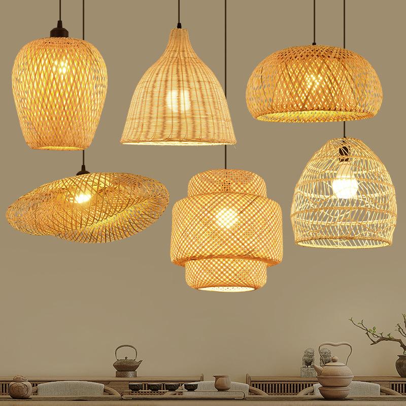 Bamboo Woven Pendant Light - Japanese Lantern for Dining, Restaurant, or Tea Room. Rattan Straw Hat Lampshade with New Chinese Art Design.