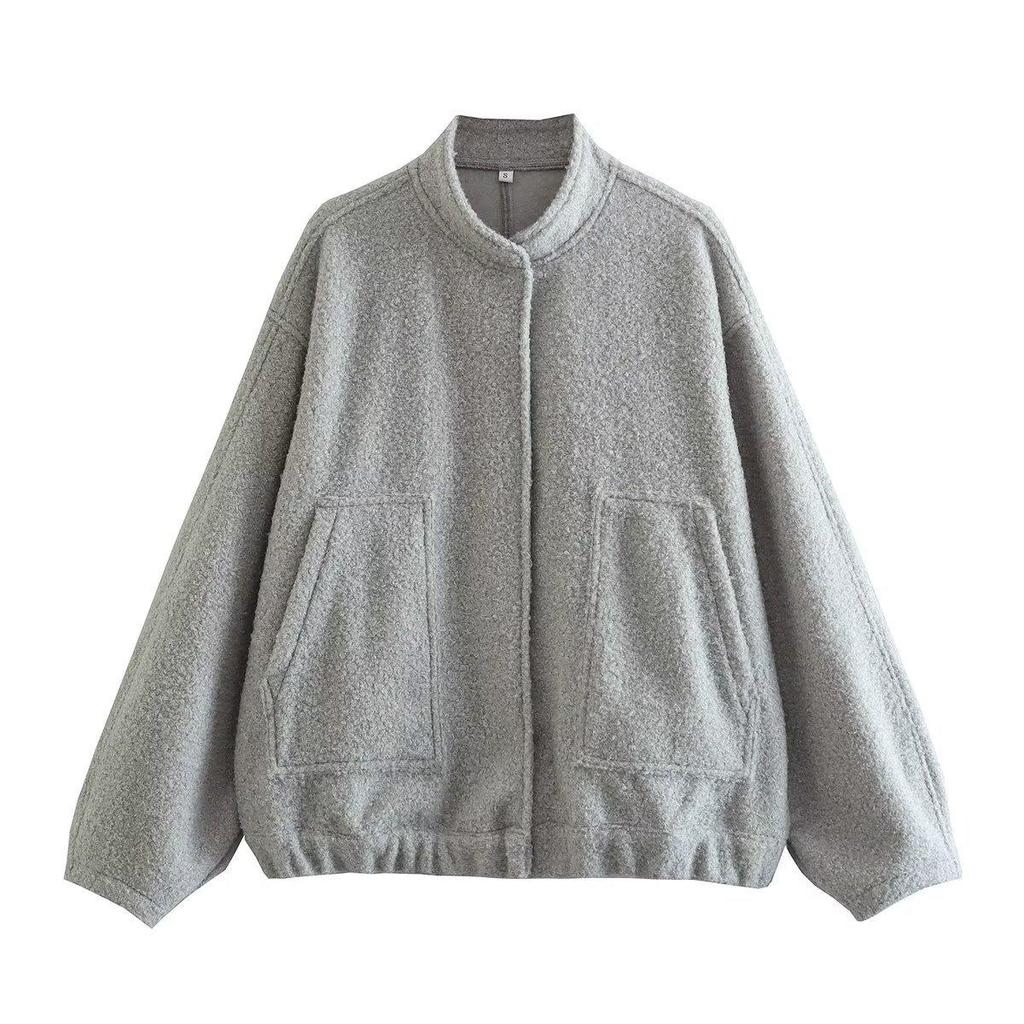 Y2K Loose Bomber Jackets Women Autumn Winter Casual Terry Pockets Long Sleeve Fashion Streetwear Chic Female Baseball Coat