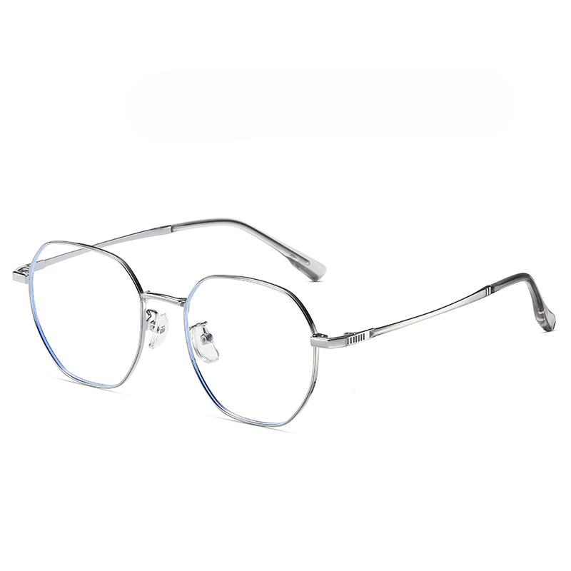Exquisiter und modischer polygonaler Brillenrahmen für Frauen mit geschnitzten Bügeln, Anti-Blaulicht, flacher Spiegel, leichtes Myopie-Gestell für Studenten.