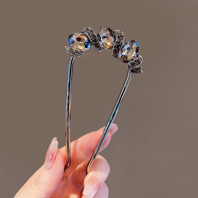 

Высококачественная металлическая заколка для волос в форме листа с кристаллами, женская, простая, черного цвета, со стразами, заколка для волос, палочки для волос для пучка, аксессуары для волос