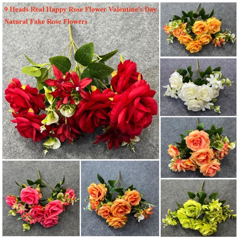 9 Heads Real Happy Rose Flower Mini Photography Photo Gift Valentine's Day Flowers 9 Colors Crystal Grass Bouquet