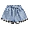 Girls' Summer Checkerboard Denim Shorts - Trendy & Lightweight