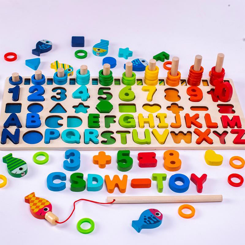 Kids Educational Montessori Math Toys Wooden Puzzle Sorting Numbers Magnetic Fishing Game For Toddler Early Study