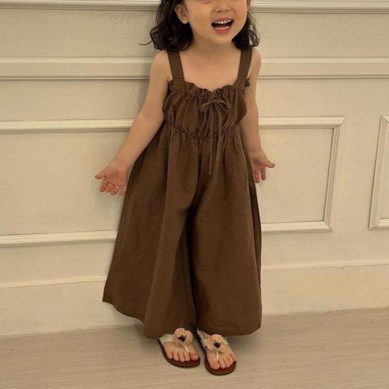 Summer Girls Jumpsuit Loose Children Wide Leg Pants Cotton Baby Girls Sling Pants Fashion Kids Clothes