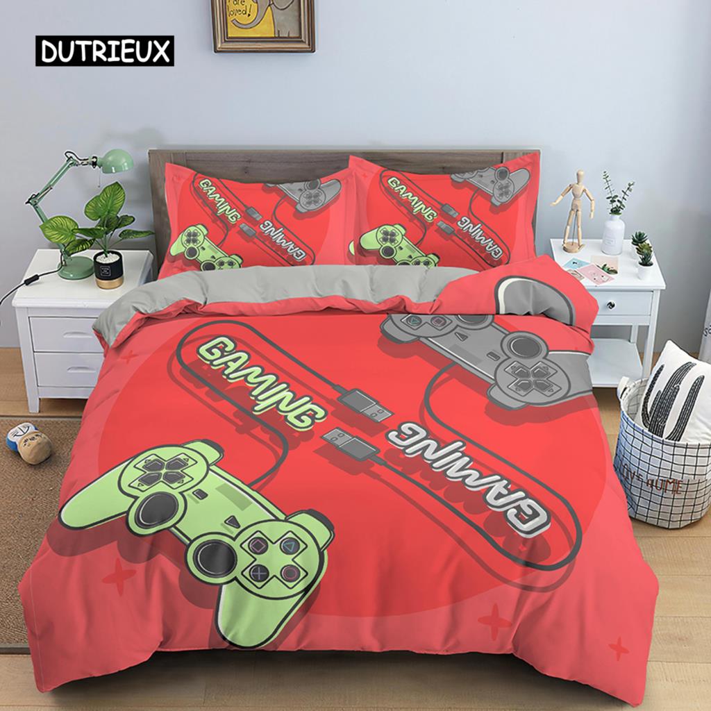 Teens Video Games Comforter Duvet Cover King Gamepad Controller Bedding Set for Kids Boys Girls Youth Game Polyester Bedding Set