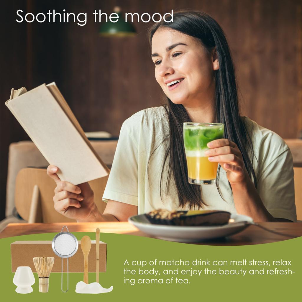 Japoński Zestaw Akcesoriów do Herbaty Matcha ze Stojakiem na Mieszadełko Sitem ze Stali Nierdzewnej Bambusową Łyżeczką Stojakiem na Mieszadełko Narzędziem do Przygotowywania Matchy