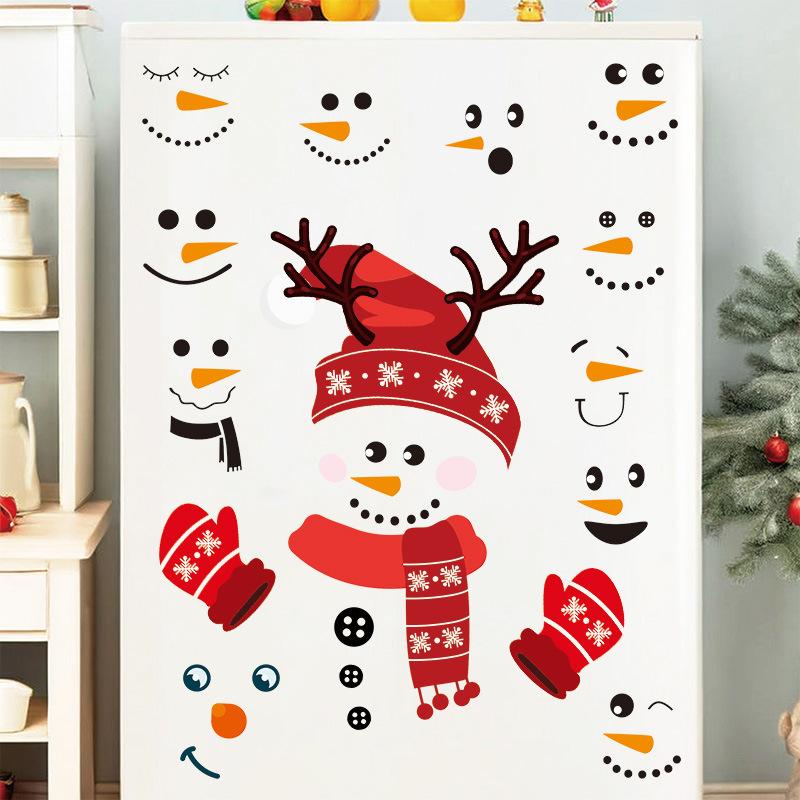Christmas Snowman Emoji Sticker Gift Decoration Sticker Self-adhesive Cartoon Funny Snowman Refrigerator Sticker Window Sticker