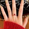 French Vintage High Carbon Small Heart Ring for Women Fashion Light Luxury Red Corundum Diamond Ring