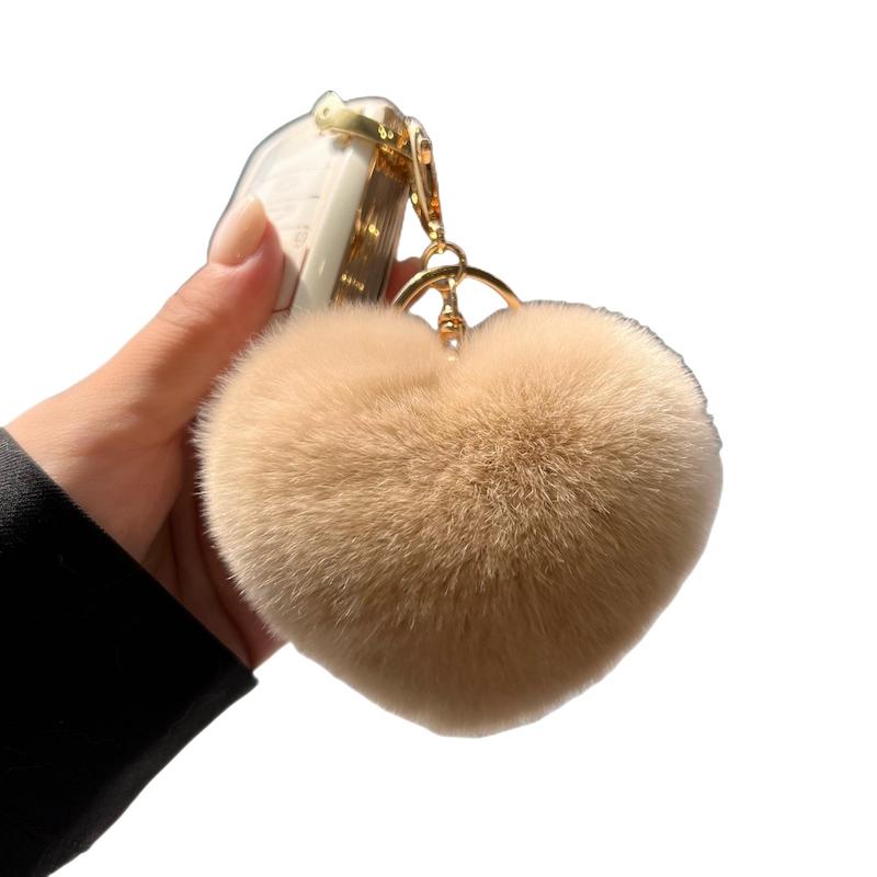 [Cute little love] Real Rex rabbit hair heart-shaped car keychain pendant ins hair pom-pom book bag pendant