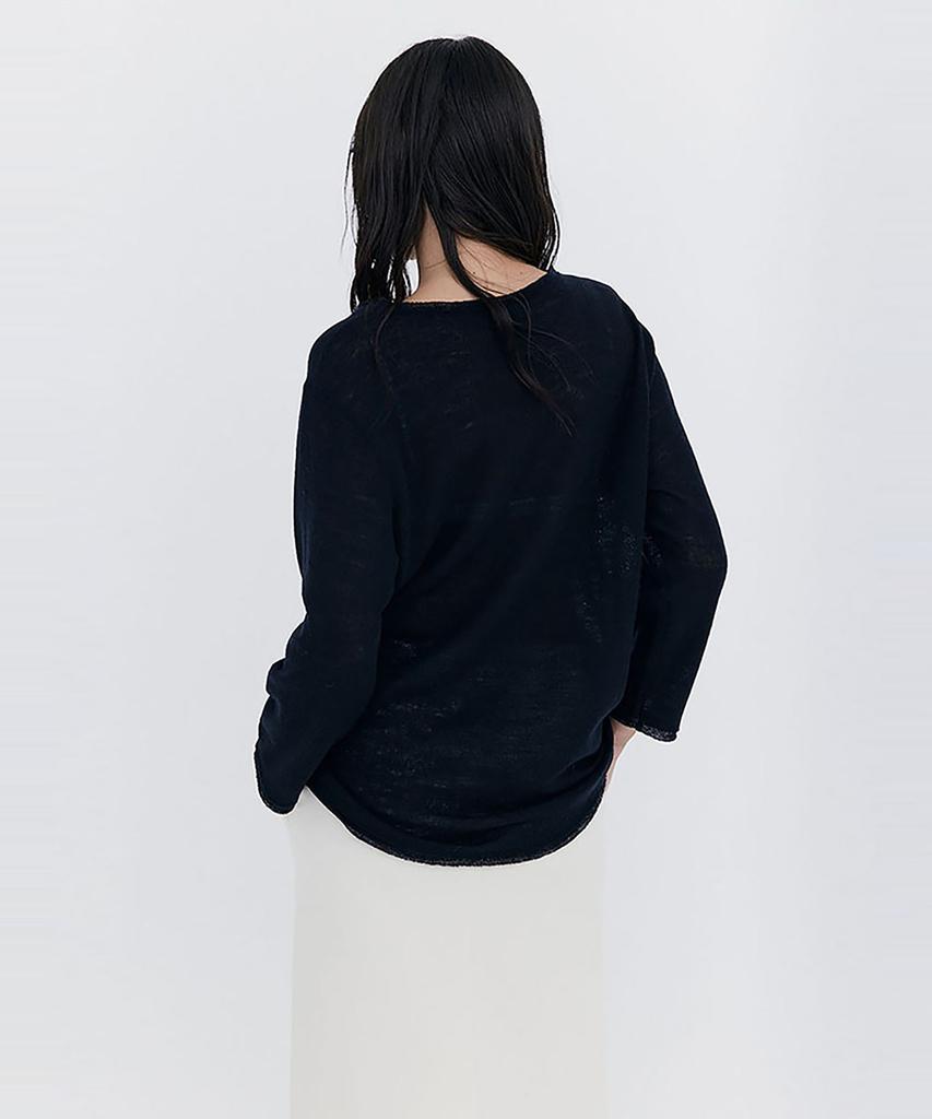 WNDERKAMMER Wool Button Line T-Shirt_Navy