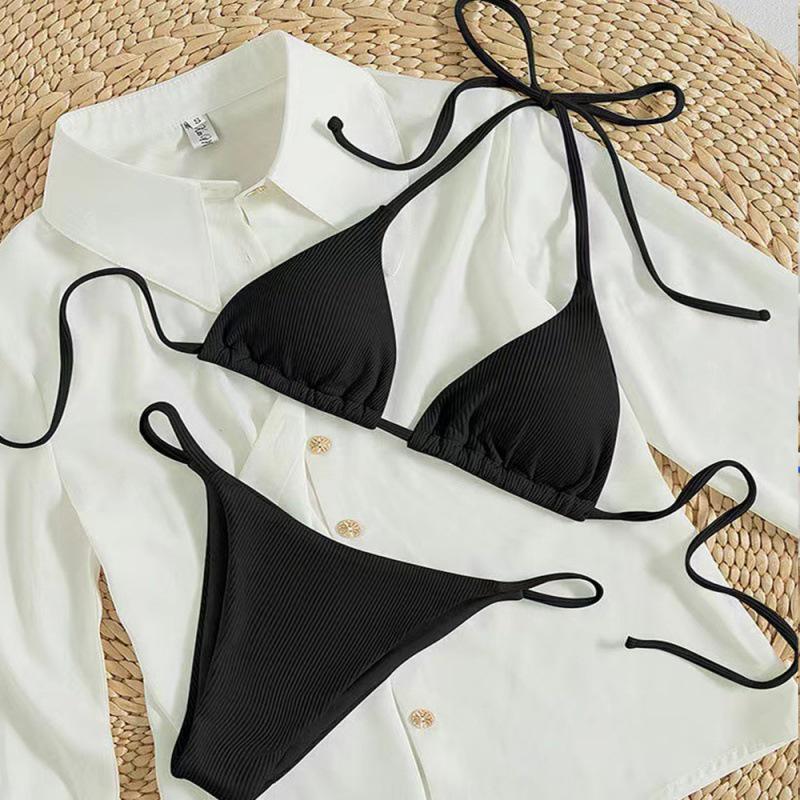 Dámské sexy bikiny s halterovým výstřihem v jednobarevném provedení - dvoudílné na dovolenou