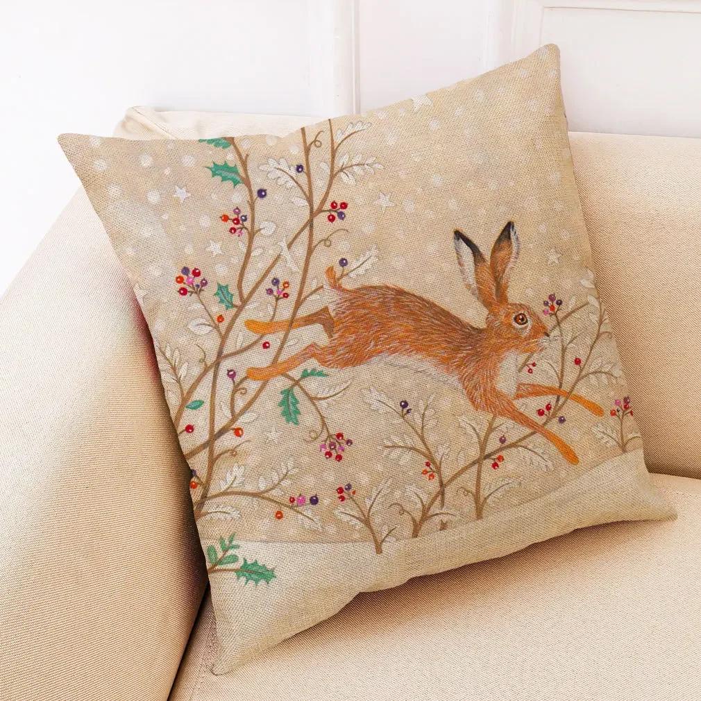 Creative Winter Animal Linen Pillowcase Cartoon Animal Pattern Car Cushion Cover Living Room Sofa Decoration