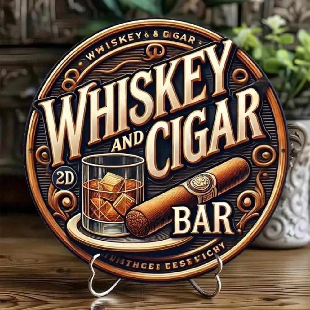 Vintage Whiskey Tin Sign Bar Cave Decor Aluminum Wall Art 8x8 Inch