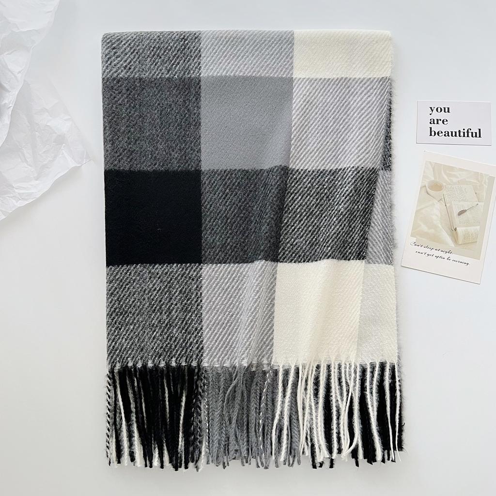 Autumn and winter British style plaid scarf men's and women's autumn and winter imitation cashmere scarf thickened warm fringed shawl scarf