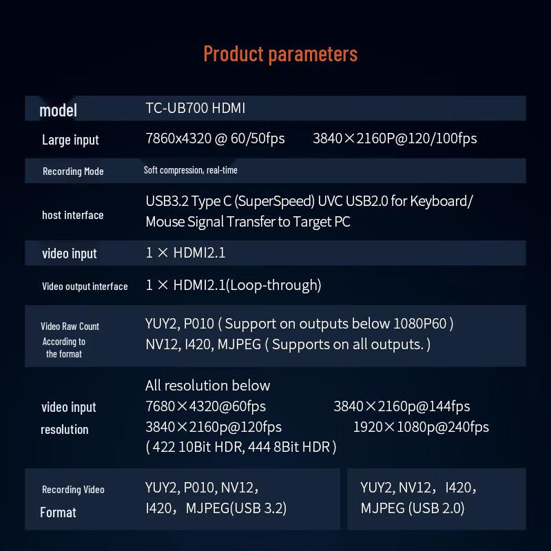 TCHD VideoTC-UB700 8K HDMI Capture Card