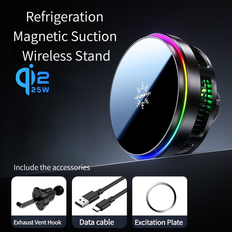Caricabatterie per auto magnetico Qi2.2 da 25W Raffreddamento a semiconduttore Supporto per auto wireless Supporto per bocchetta d'aria per iPhone Samsung Android Veloce e Fresco