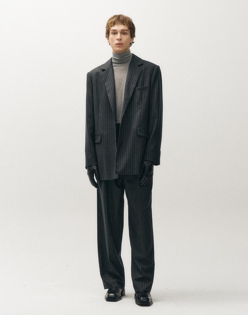Noirer Wool Striped Tailored Jacket (Grey)