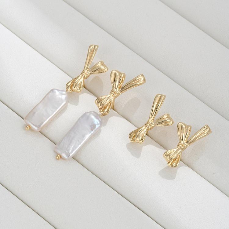 14K Gold-Filled Bow Earrings with 925 Silver Needle for DIY Hanging Pearl Jewelry