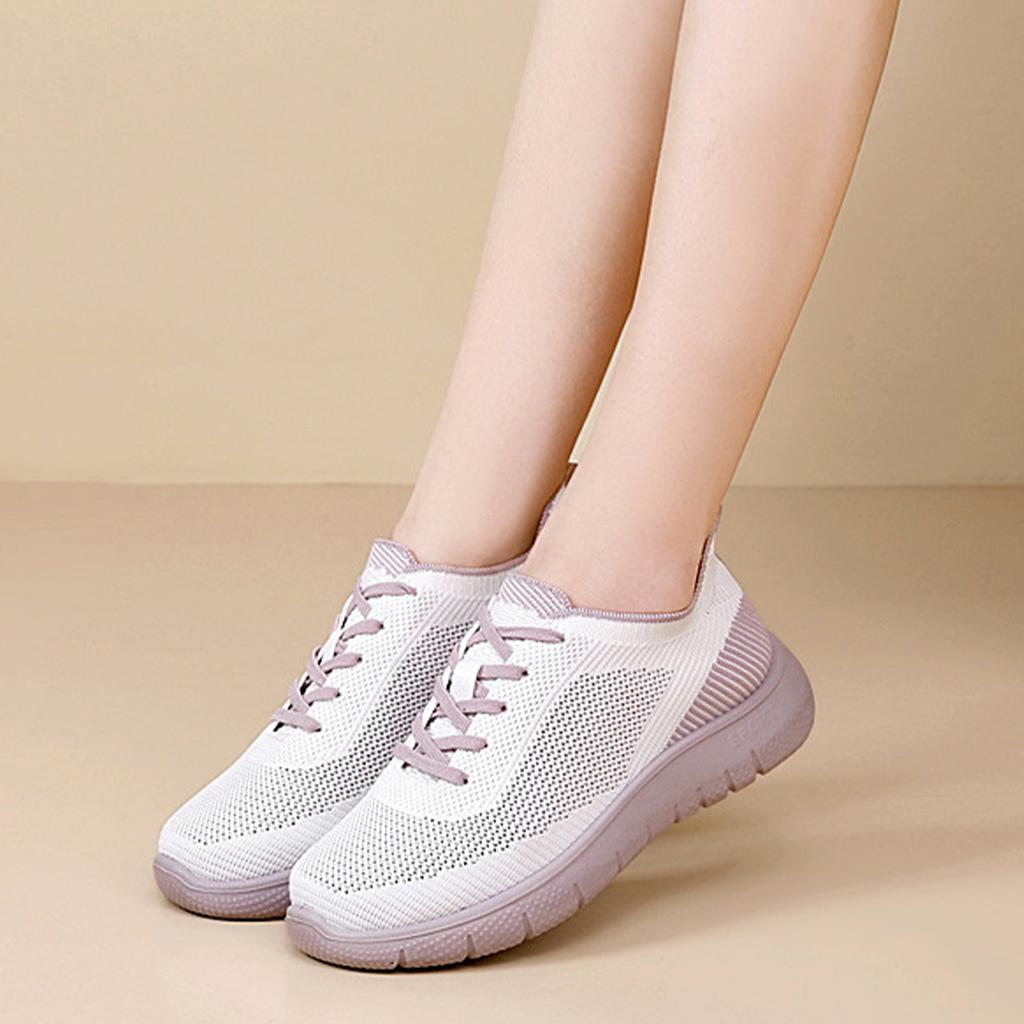 Women's Lightweight Knit Mesh Sneakers Round Toe Soft Sole Casual Athletic Shoes Breathable Flexible Walking Footwear