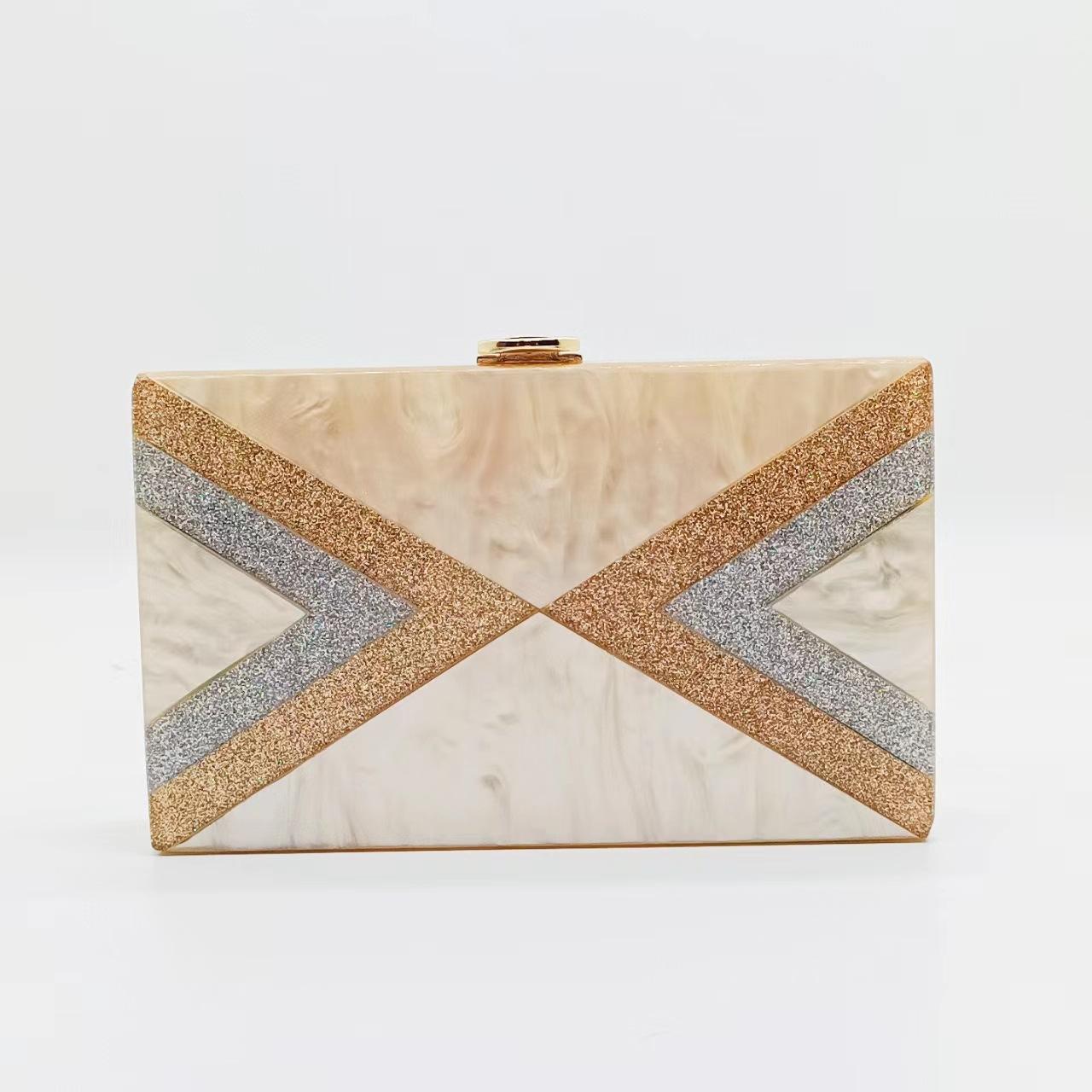 

Shoulder messenger bag Fashion acrylic bag Women s pearlescent board Geometric splicing party Wedding clutch bag Light luxury шампанского